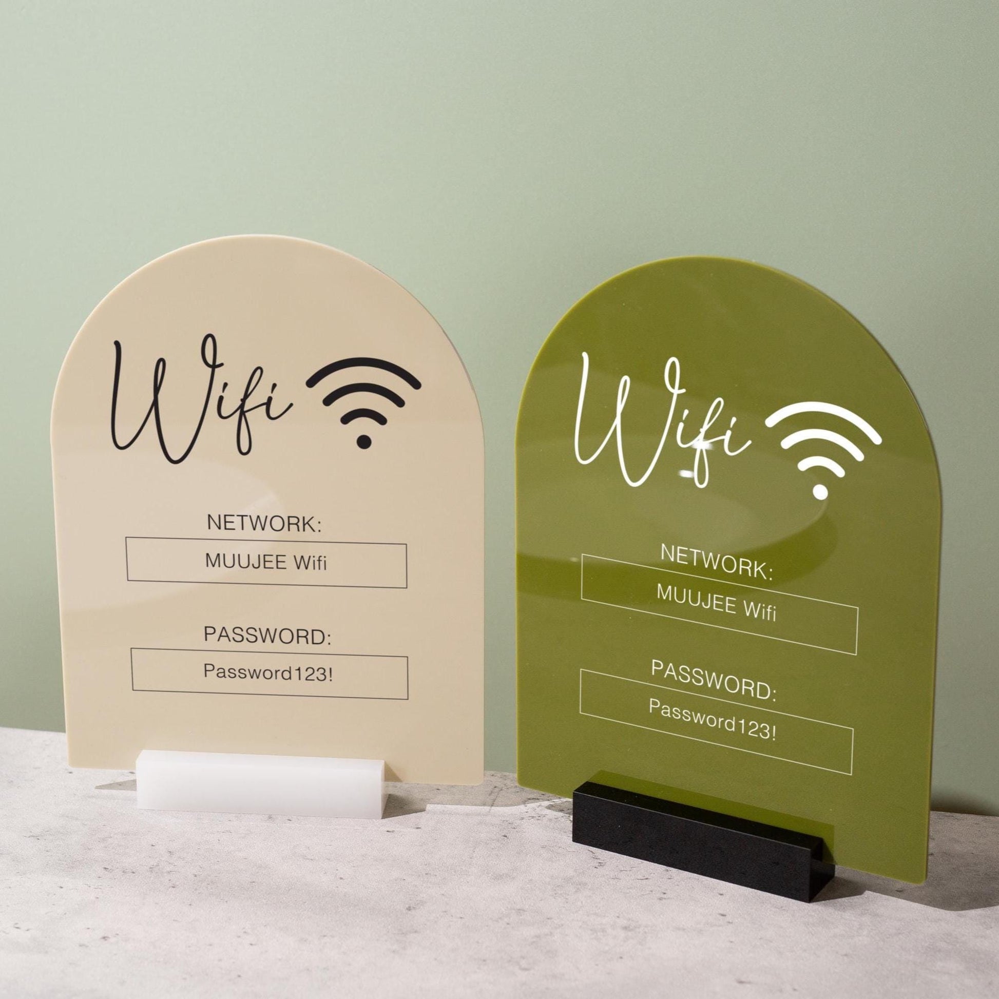Arch Acrylic Wifi Sign w/ Base (D5) - Custom Wifi Password Display Home Office Business Shop Airbnb Rental Decor Visitor Reception