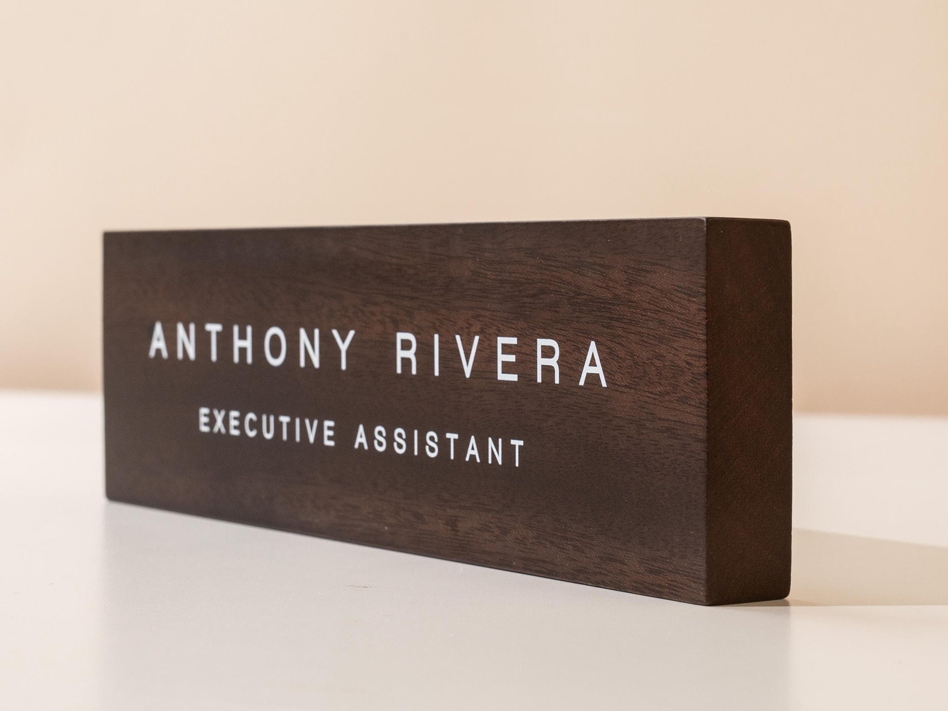 Stick On Wood Wall Name Plate (D3)- Personalized Door Office Sign New Job Room Label CEO Boss Staff Teacher Corporate Promotion Gift