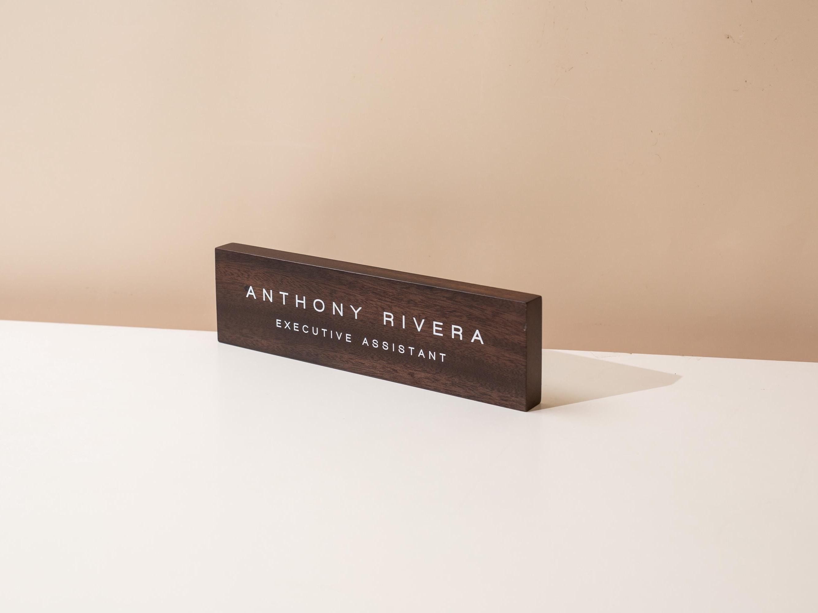 Stick On Wood Wall Name Plate (D3)- Personalized Door Office Sign New Job Room Label CEO Boss Staff Teacher Corporate Promotion Gift