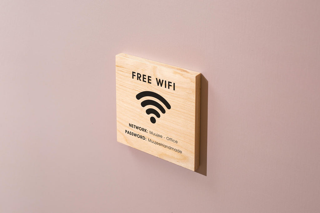 6x6" Square Birch Plywood Wifi Sign (D2) - Custom Wood Internet Password Signage Wall or Table Display Business Office Shop Salon Bar Cafe