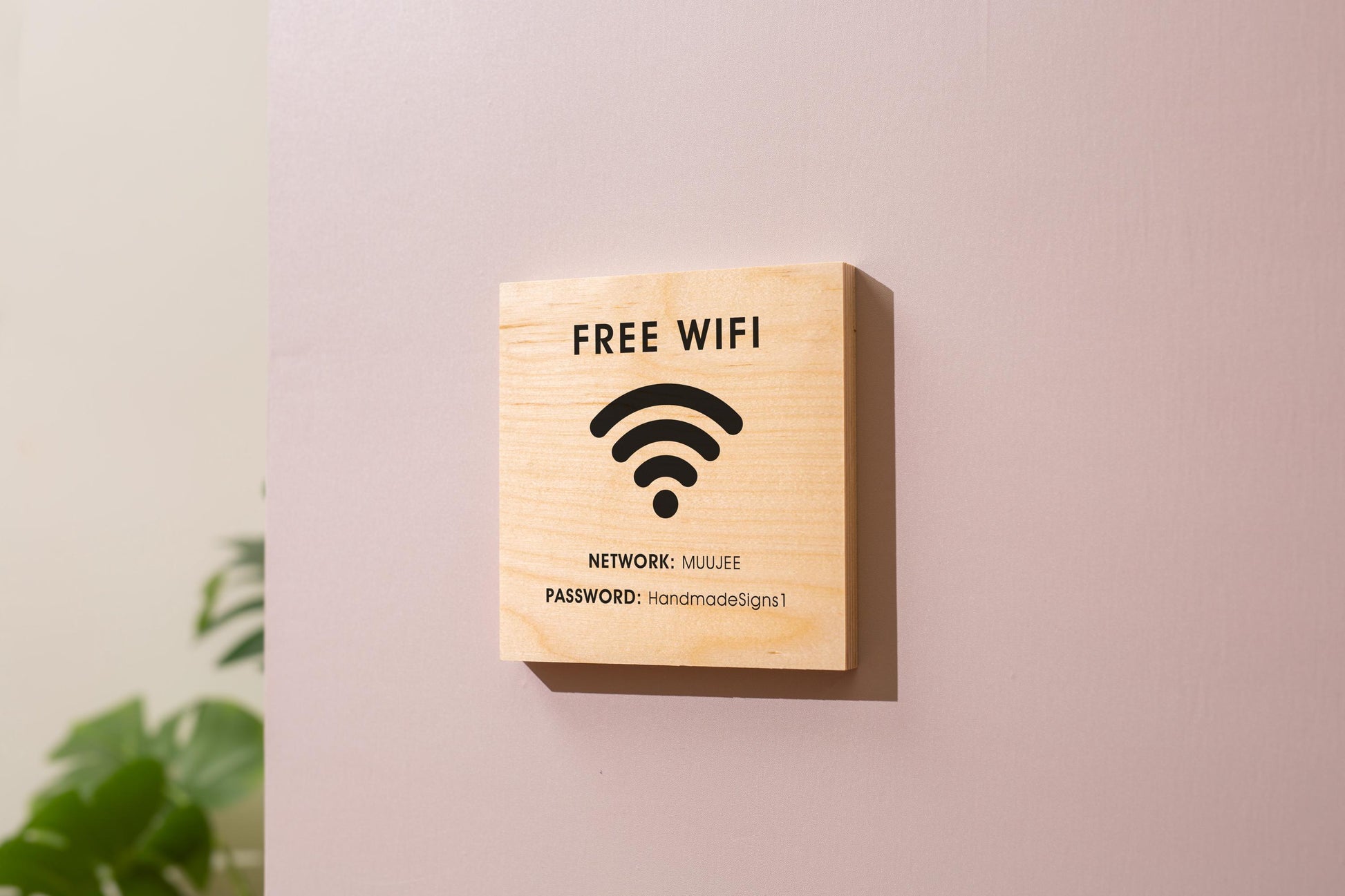 6x6" Square Birch Plywood Wifi Sign (D2) - Custom Wood Internet Password Signage Wall or Table Display Business Office Shop Salon Bar Cafe