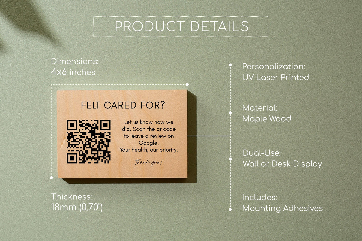 4x6 Birch Plywood QR Sign (D3) - Your Text On Wooden Plate, Custom Signs Desk Wall, Shop Office Business QR Code Sign to Any Website Link