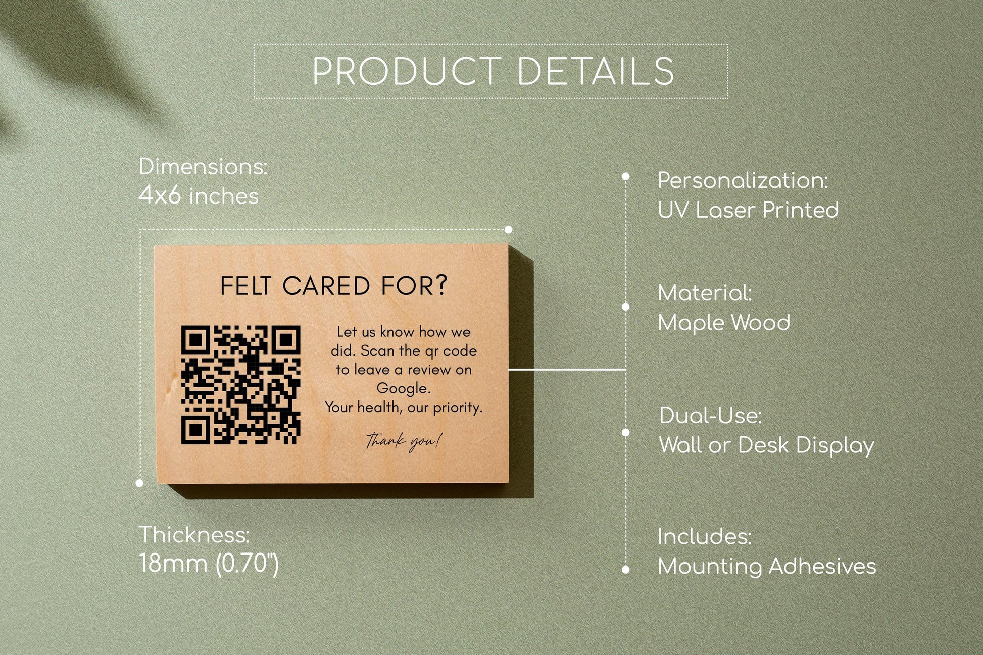 4x6 Birch Plywood QR Sign (D3) - Your Text On Wooden Plate, Custom Signs Desk Wall, Shop Office Business QR Code Sign to Any Website Link