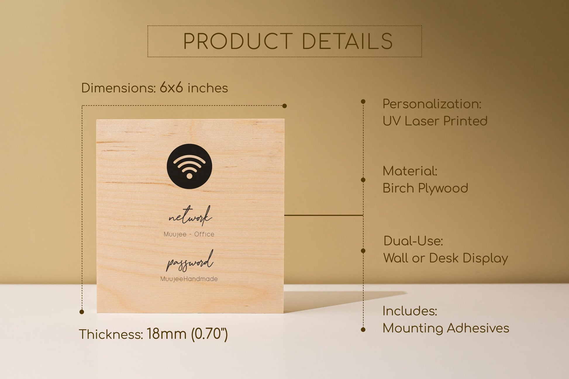 6x6" Square Birch Plywood Wifi Sign (D1) - Custom Wood Internet Password Signage Wall or Table Display Business Office Shop Salon Bar Cafe