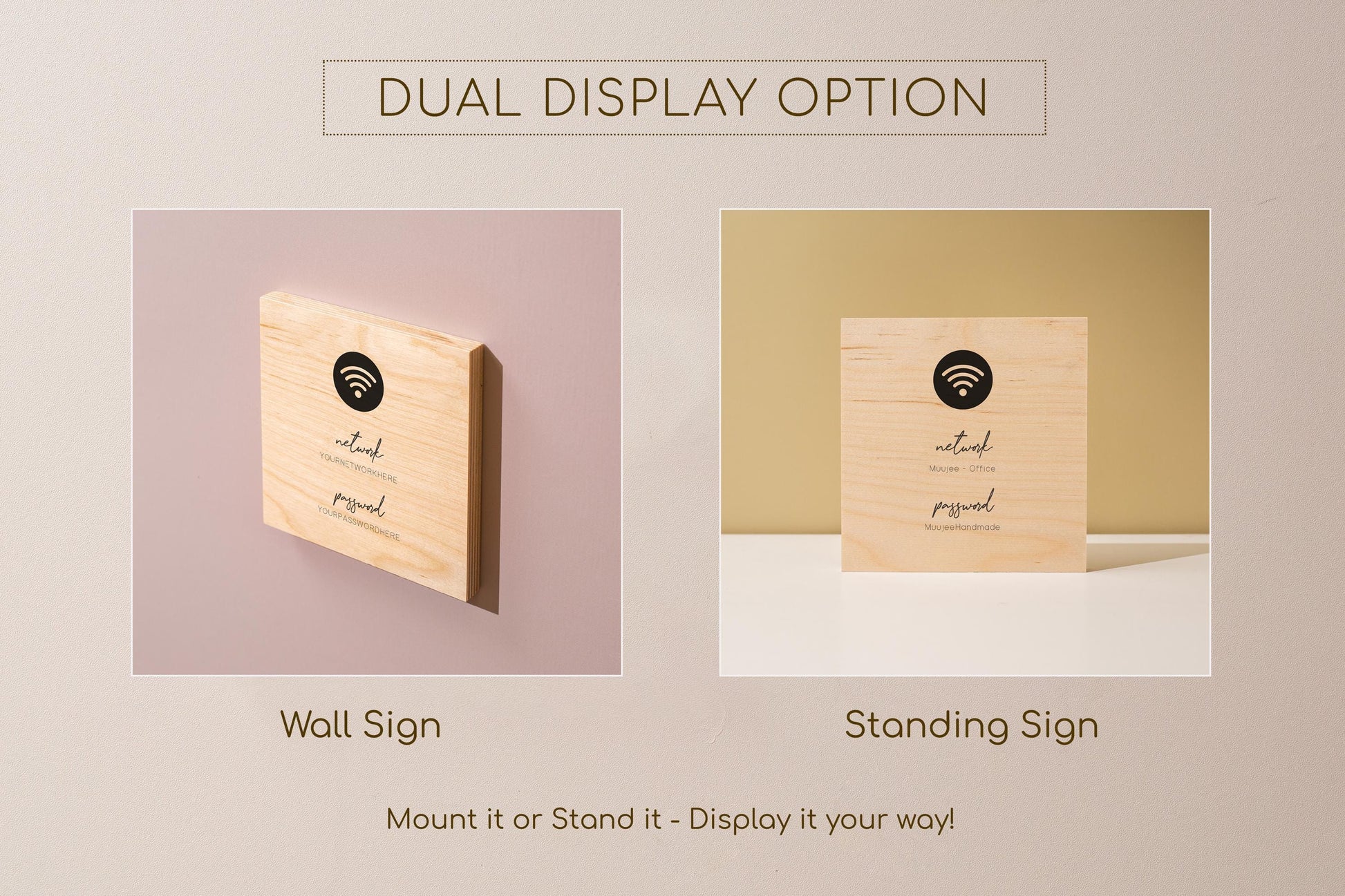 6x6" Square Birch Plywood Wifi Sign (D1) - Custom Wood Internet Password Signage Wall or Table Display Business Office Shop Salon Bar Cafe