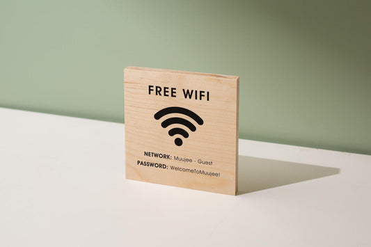 6x6" Square Birch Plywood Wifi Sign (D2) - Custom Wood Internet Password Signage Wall or Table Display Business Office Shop Salon Bar Cafe