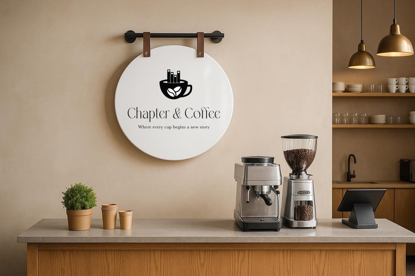 16" Round White Acrylic Sign w/ Mounting Fixtures (D1) - Custom hanging window signage for office rental door small business beauty salon