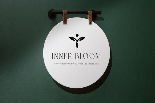 16" Round White Acrylic Sign w/ Mounting Fixtures (D1) - Custom hanging window signage for office rental door small business beauty salon