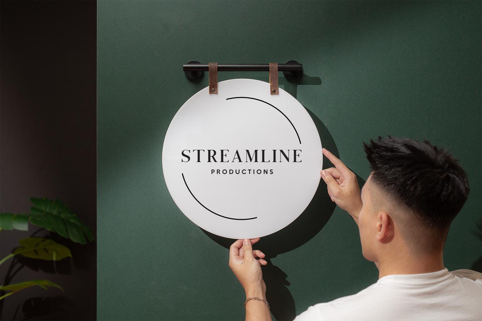 16" Round White Acrylic Sign w/ Mounting Fixtures (D2) - Custom hanging window signage for office rental door small business beauty salon