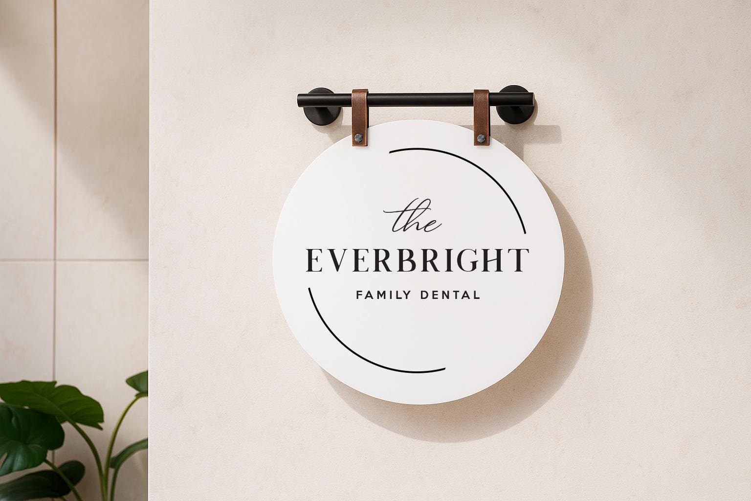 16" Round White Acrylic Sign w/ Mounting Fixtures (D2) - Custom hanging window signage for office rental door small business beauty salon