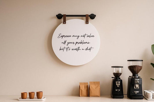 16" Round White Acrylic Sign w/ Mounting Fixtures (D4) - Custom hanging window signage for office rental door small business beauty salon