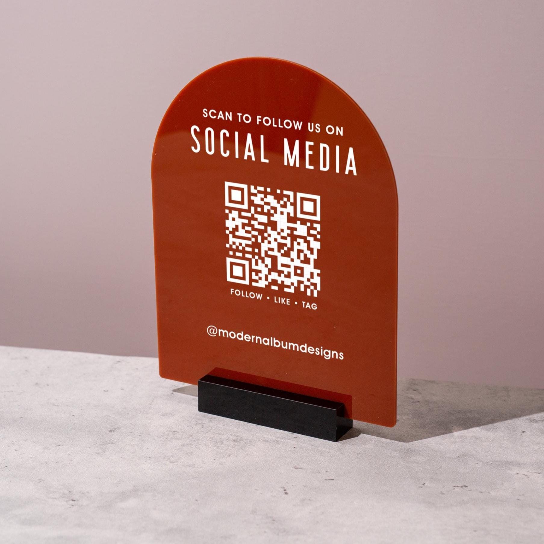 QR Arch Acrylic Sign w/ Base (D6) - Scannable QR Code Social Media Instagram Venmo Cashapp, Scan any Website or Business Payment App Printed