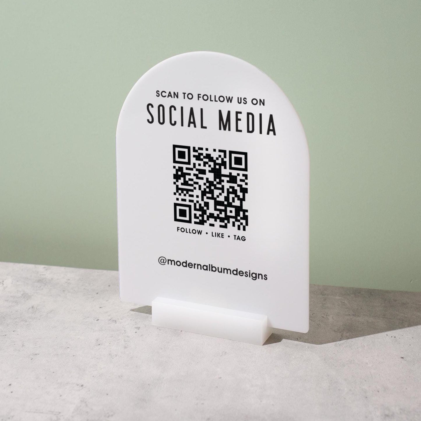 QR Arch Acrylic Sign w/ Base (D6) - Scannable QR Code Social Media Instagram Venmo Cashapp, Scan any Website or Business Payment App Printed