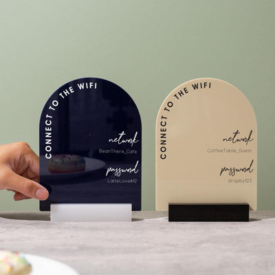 Arch Acrylic Wifi Sign w/ Base (D7) - Custom Wifi Password Display for Home Office Business Shop Airbnb Rental Decor Visitor Login Printed