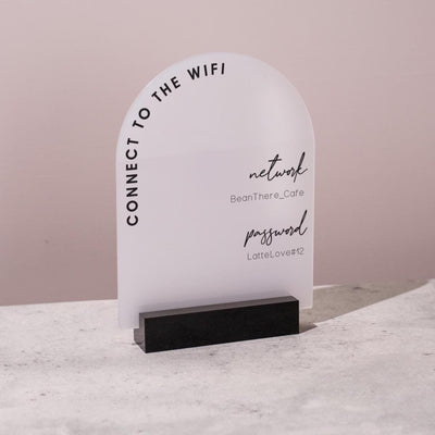 Arch Acrylic Wifi Sign w/ Base (D7) - Custom Wifi Password Display for Home Office Business Shop Airbnb Rental Decor Visitor Login Printed