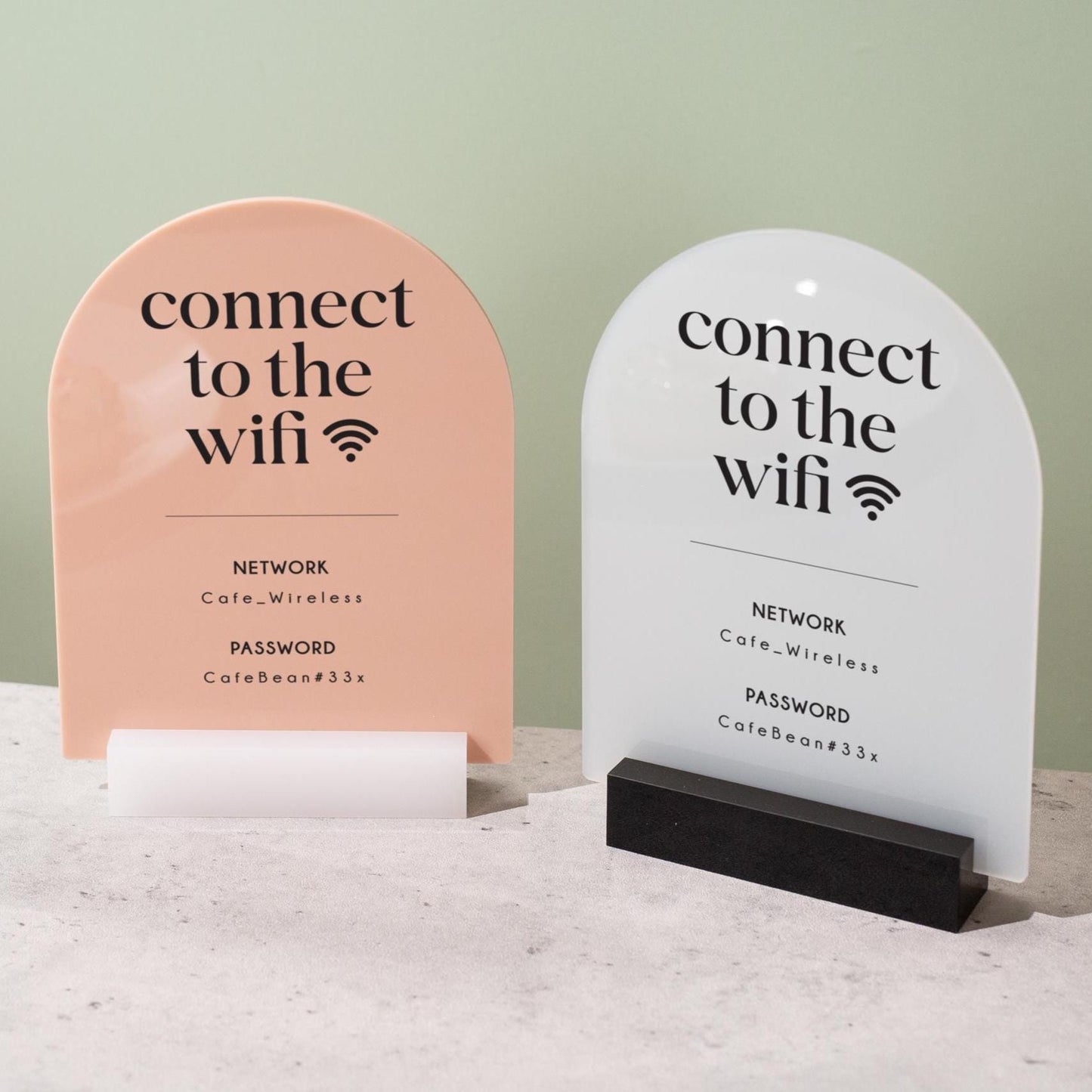 Arch Acrylic Wifi Sign w/ Base (D8) - Custom Wifi Password Display for Home Office Business Shop Airbnb Rental Decor Visitor Login Printed