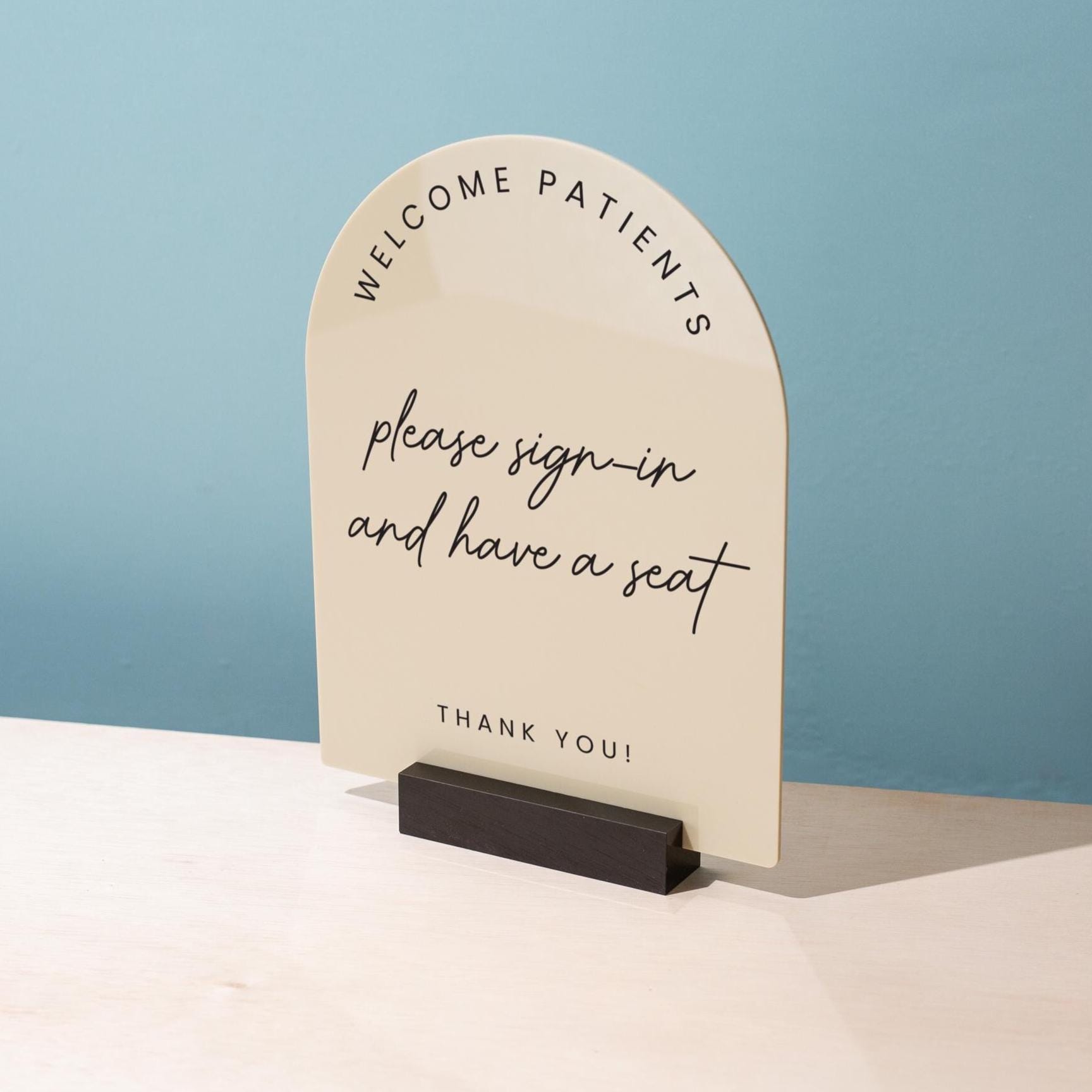 Arch Acrylic Sign w/ Base (D9) - Custom Signage for Business Clinic Office Retail Shops Trade Craft Show Salon, Wood or Acrylic Stand