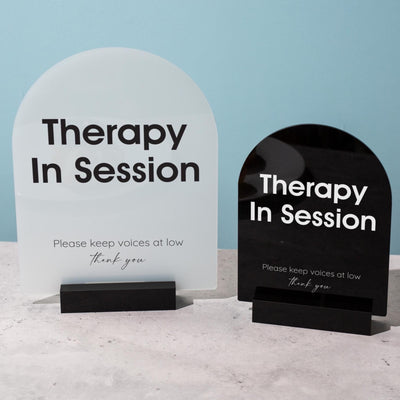 Arch Acrylic Sign w/ Base (D10) - In Session Meeting Display, Custom Signage for Business Clinic Office Retail Shops Trade Craft Show