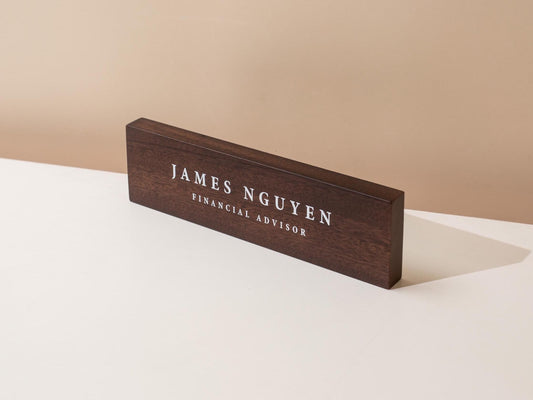 Stick On Wood Wall Name Plate (D1) - Personalized Door Office Sign New Job Room Label CEO Boss Staff Teacher Corporate Promotion Gift