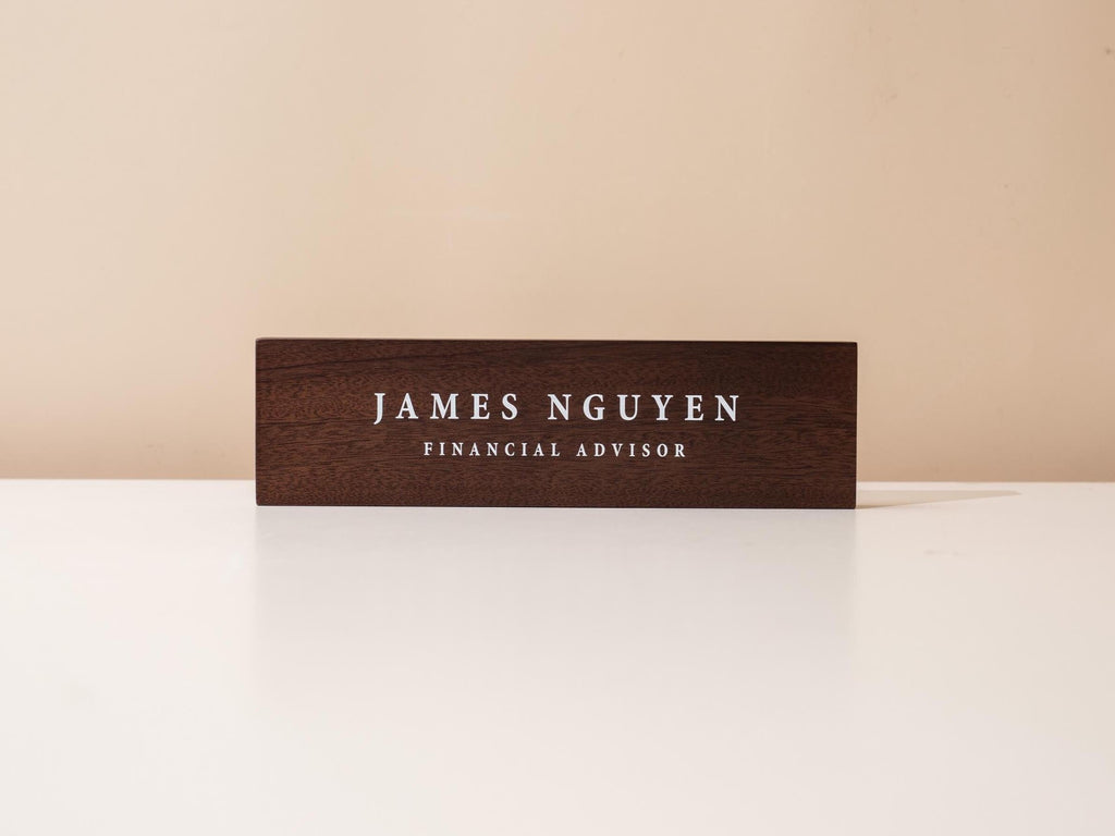 Stick On Wood Wall Name Plate (D1) - Personalized Door Office Sign New Job Room Label CEO Boss Staff Teacher Corporate Promotion Gift