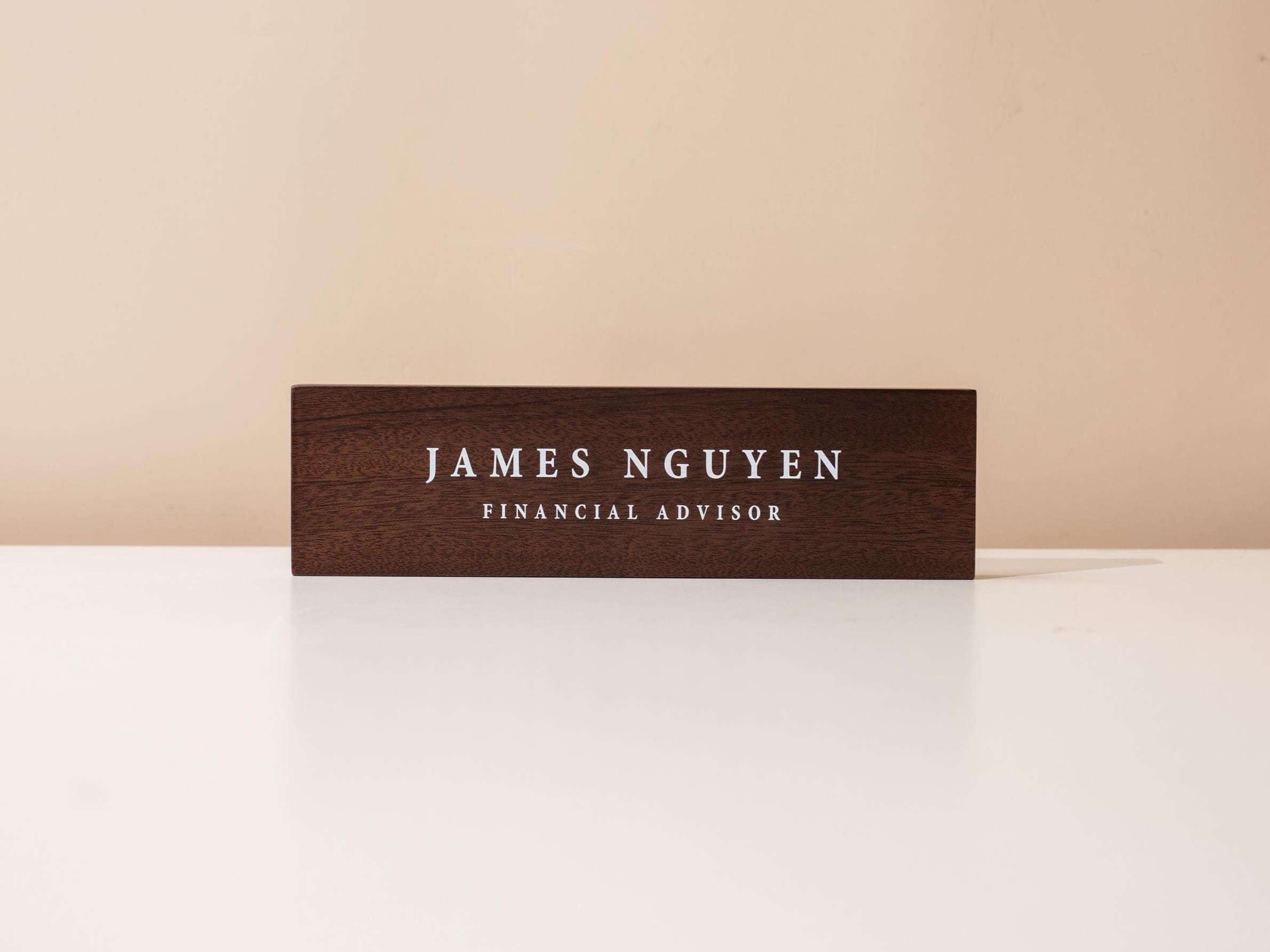 Stick On Wood Wall Name Plate (D1) - Personalized Door Office Sign New Job Room Label CEO Boss Staff Teacher Corporate Promotion Gift