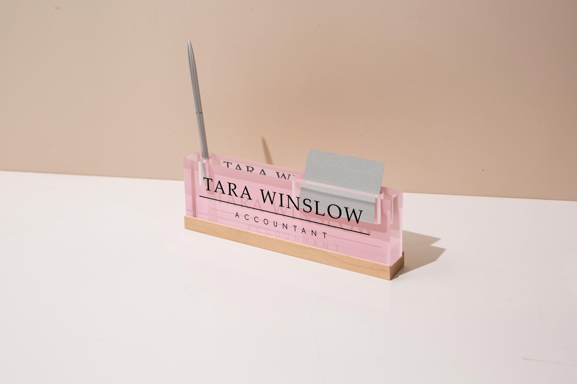 Pastel Acrylic Name Block w/ Slots (D1) - Custom Job Title Plaque Office Desk Pen Business Card Holder Company Staff Sign Doctor CEO Gifts