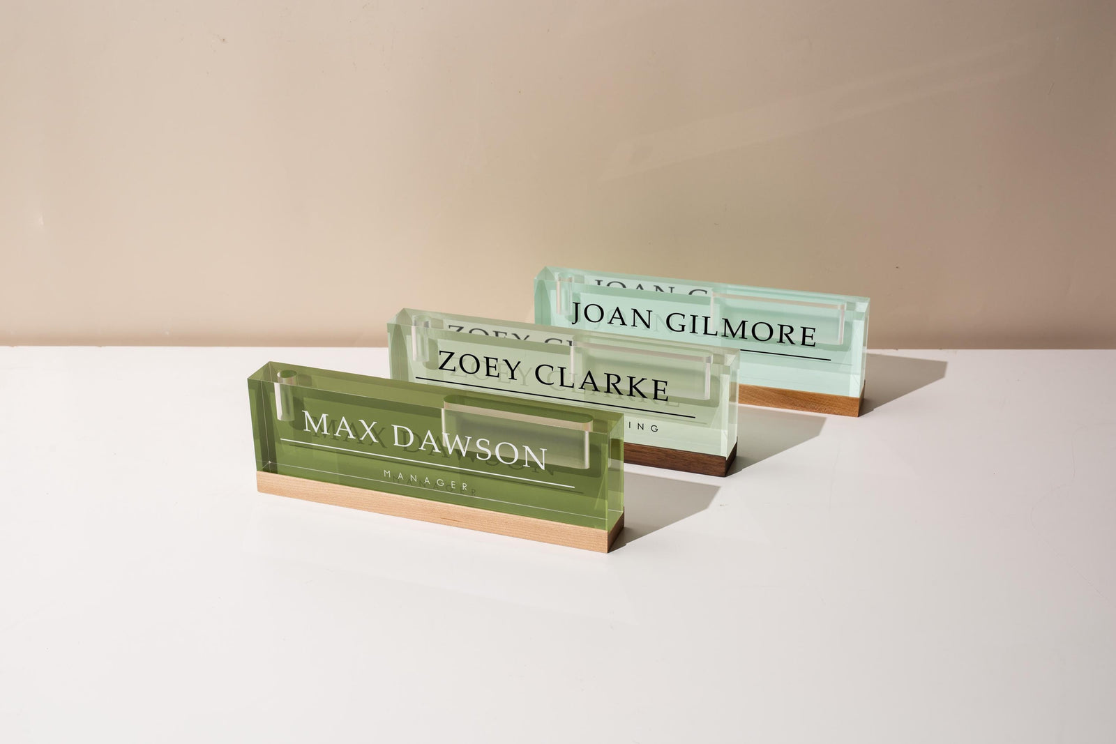 Pastel Acrylic Name Block w/ Slots (D1) - Custom Job Title Plaque Office Desk Pen Business Card Holder Company Staff Sign Doctor CEO Gifts