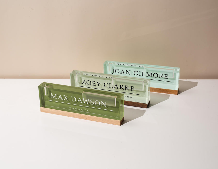 Pastel Acrylic Name Block w/ Slots (D1) - Custom Job Title Plaque Office Desk Pen Business Card Holder Company Staff Sign Doctor CEO Gifts