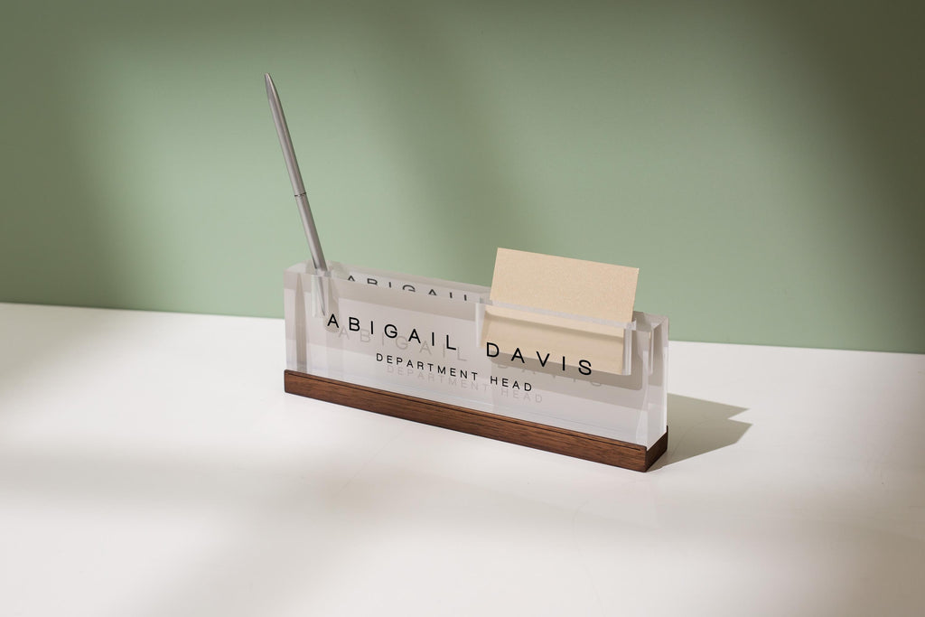 Pastel Acrylic Name Block w/ Slots (D3) - Custom Job Title Plaque Office Desk Pen Business Card Holder Company Staff Sign Doctor CEO Gifts