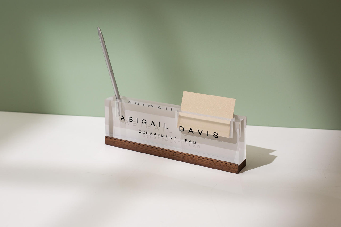 Pastel Acrylic Name Block w/ Slots (D3) - Custom Job Title Plaque Office Desk Pen Business Card Holder Company Staff Sign Doctor CEO Gifts