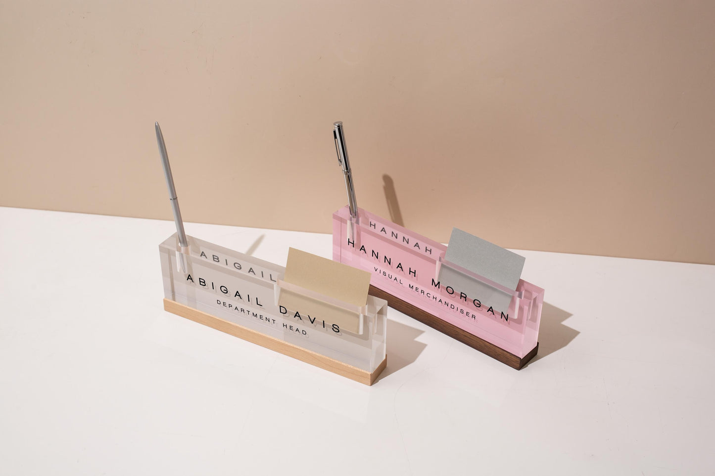 Pastel Acrylic Name Block w/ Slots (D3) - Custom Job Title Plaque Office Desk Pen Business Card Holder Company Staff Sign Doctor CEO Gifts