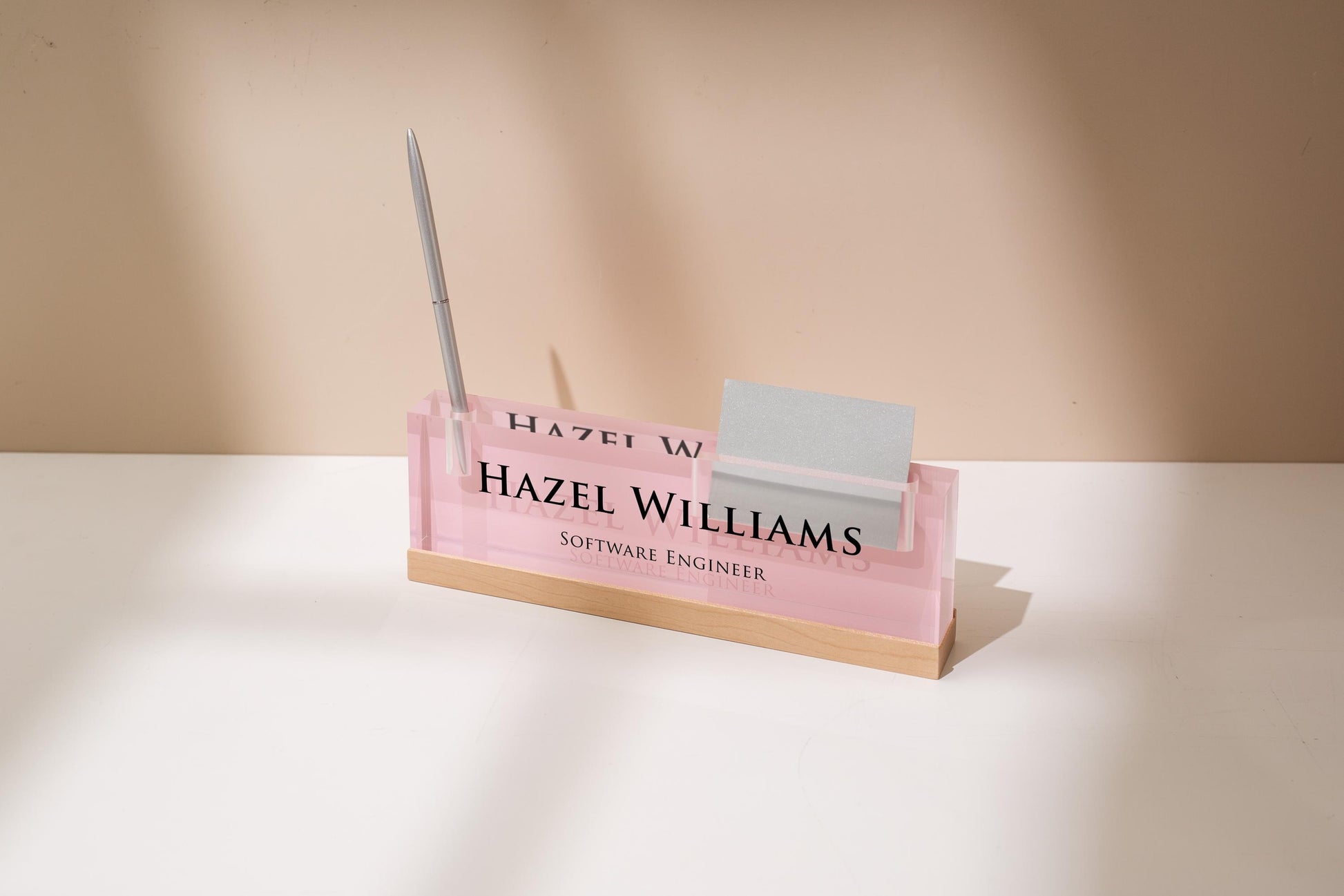 Pastel Acrylic Name Block w/ Slots (D4) - Custom Job Title Plaque Office Desk Pen Business Card Holder Company Staff Sign Doctor CEO Gifts