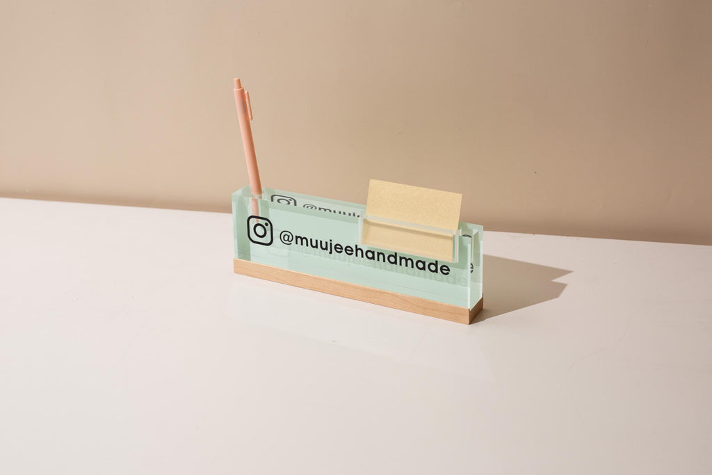Pastel Acrylic Name Block w/ Slots (D2) - Custom Job Title Plaque Office Desk Pen Business Card Holder Company Staff Sign Doctor CEO Gifts