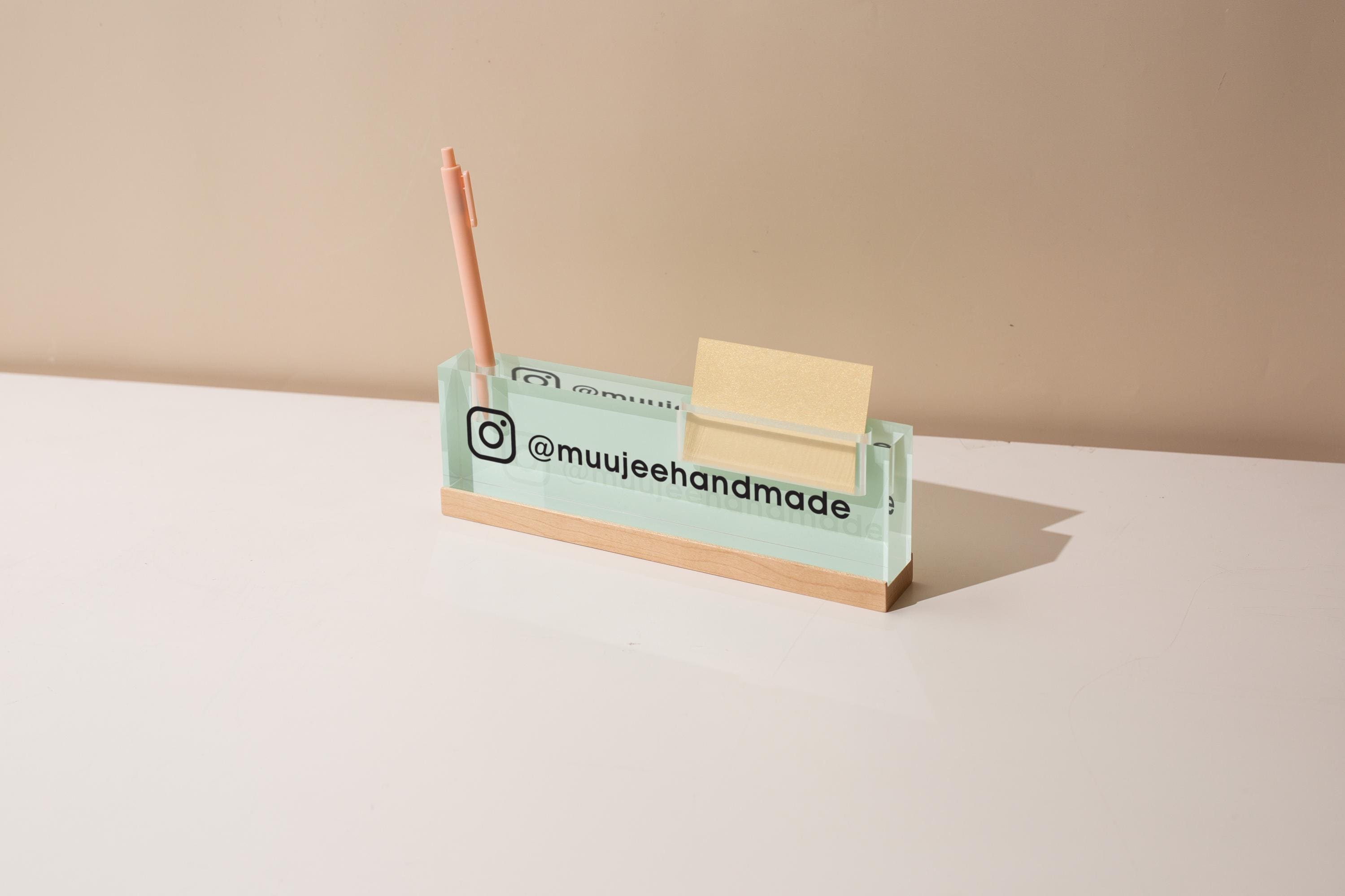 Pastel Acrylic Name Block w/ Slots (D2) - Custom Job Title Plaque Office Desk Pen Business Card Holder Company Staff Sign Doctor CEO Gifts