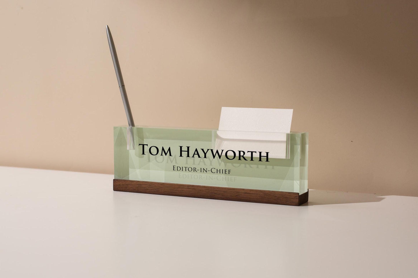 Pastel Acrylic Name Block w/ Slots (D4) - Custom Job Title Plaque Office Desk Pen Business Card Holder Company Staff Sign Doctor CEO Gifts