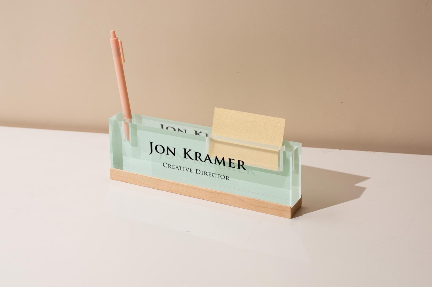 Pastel Acrylic Name Block w/ Slots (D4) - Custom Job Title Plaque Office Desk Pen Business Card Holder Company Staff Sign Doctor CEO Gifts