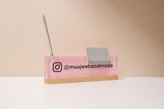 Pastel Acrylic Name Block w/ Slots (D2) - Custom Job Title Plaque Office Desk Pen Business Card Holder Company Staff Sign Doctor CEO Gifts