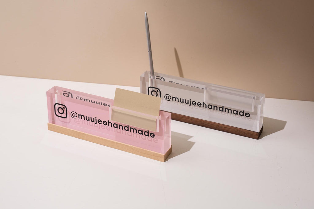 Pastel Acrylic Name Block w/ Slots (D2) - Custom Job Title Plaque Office Desk Pen Business Card Holder Company Staff Sign Doctor CEO Gifts