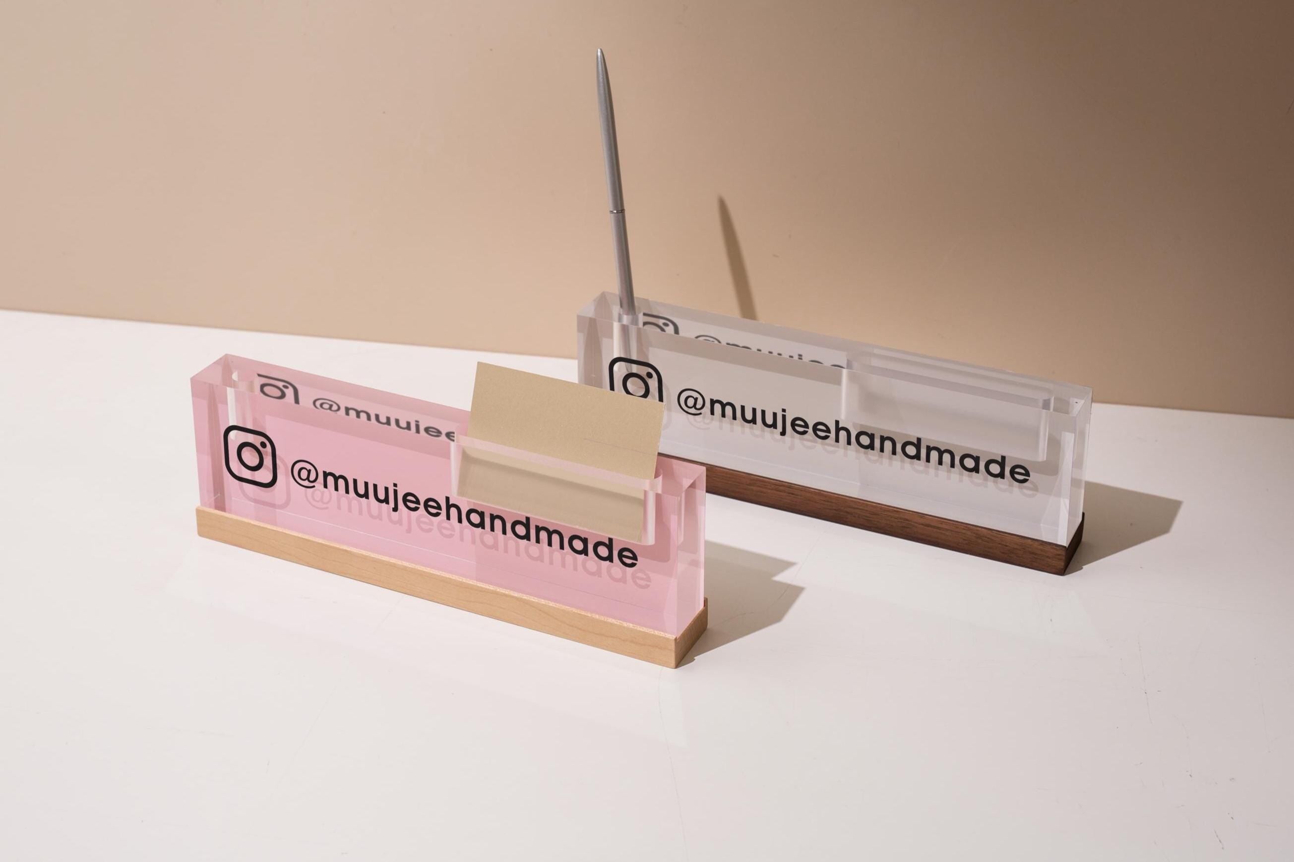 Pastel Acrylic Name Block w/ Slots (D2) - Custom Job Title Plaque Office Desk Pen Business Card Holder Company Staff Sign Doctor CEO Gifts