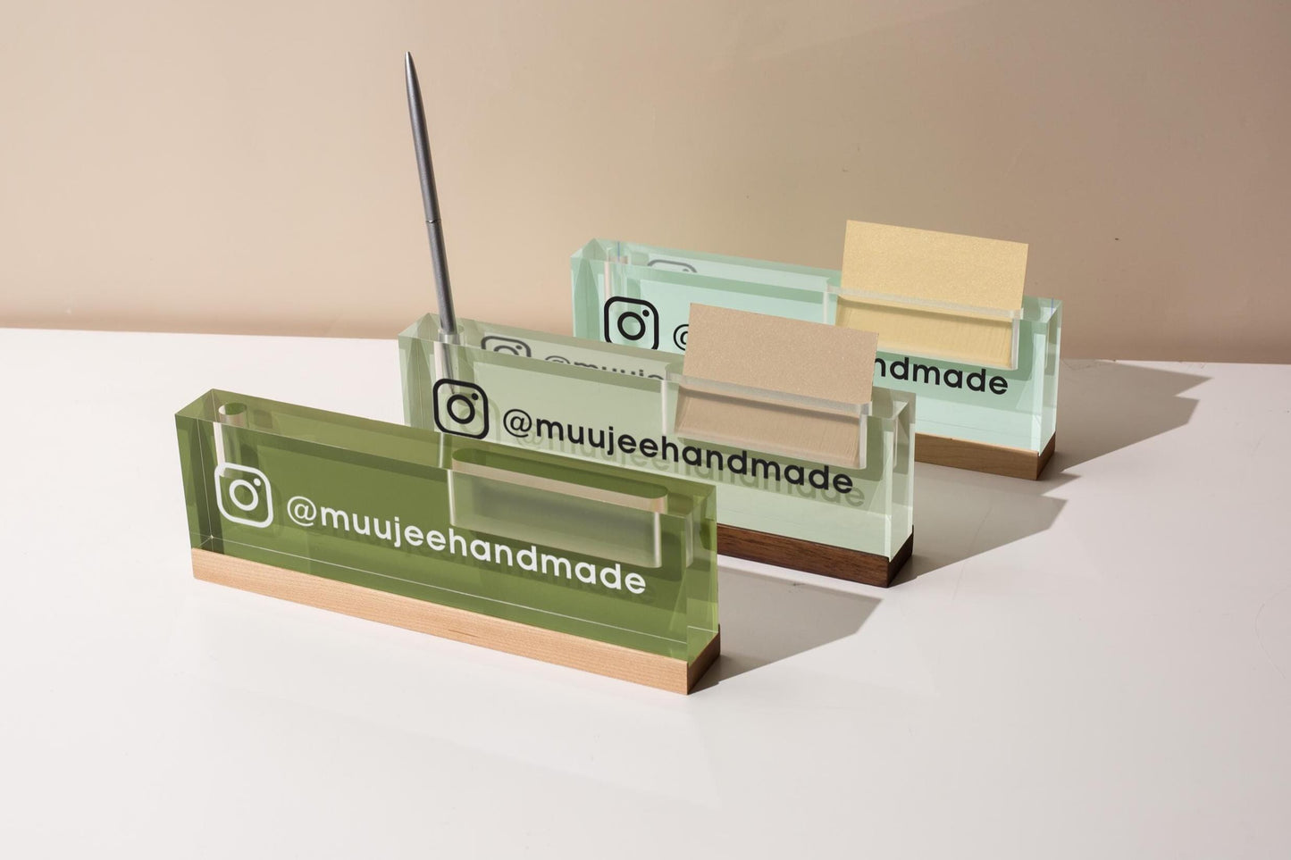 Pastel Acrylic Name Block w/ Slots (D2) - Custom Job Title Plaque Office Desk Pen Business Card Holder Company Staff Sign Doctor CEO Gifts