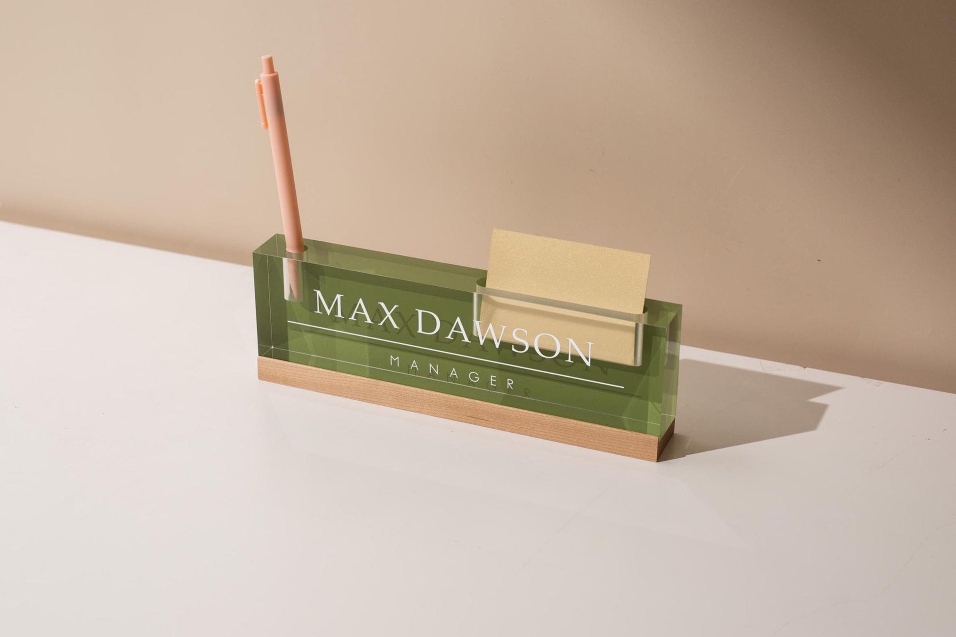 Pastel Acrylic Name Block w/ Slots (D1) - Custom Job Title Plaque Office Desk Pen Business Card Holder Company Staff Sign Doctor CEO Gifts