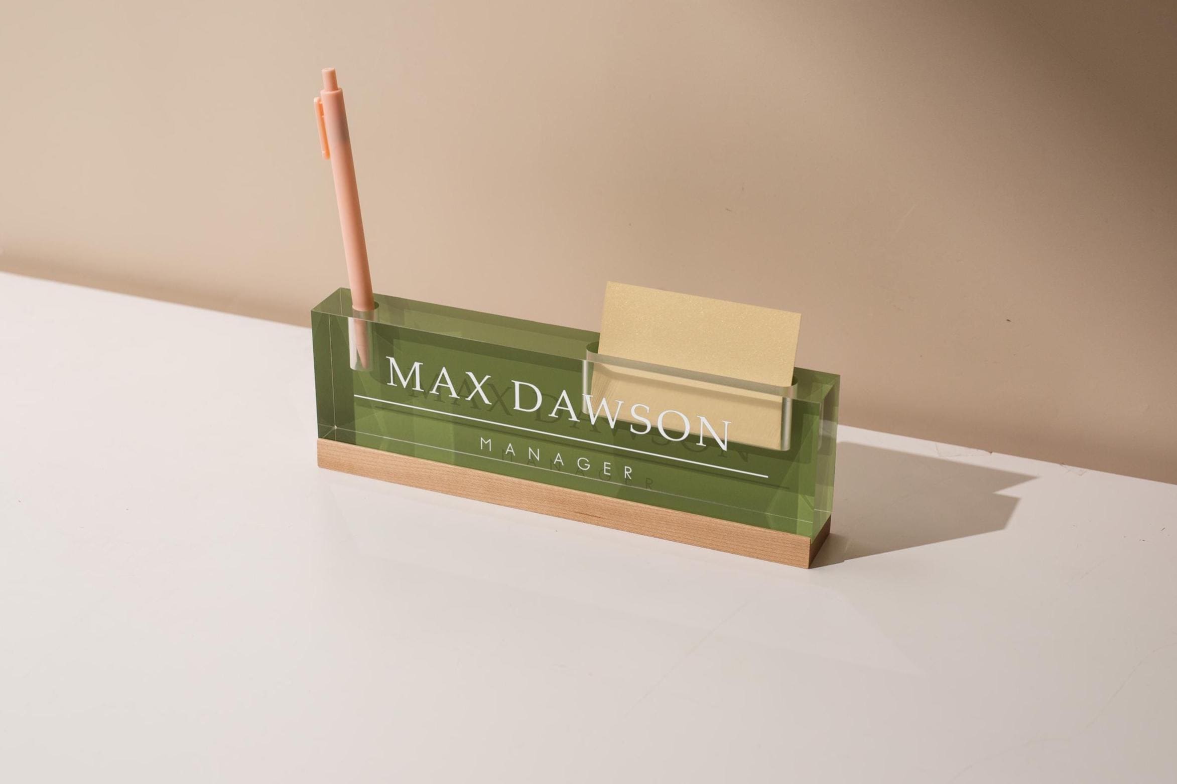 Pastel Acrylic Name Block w/ Slots (D1) - Custom Job Title Plaque Office Desk Pen Business Card Holder Company Staff Sign Doctor CEO Gifts