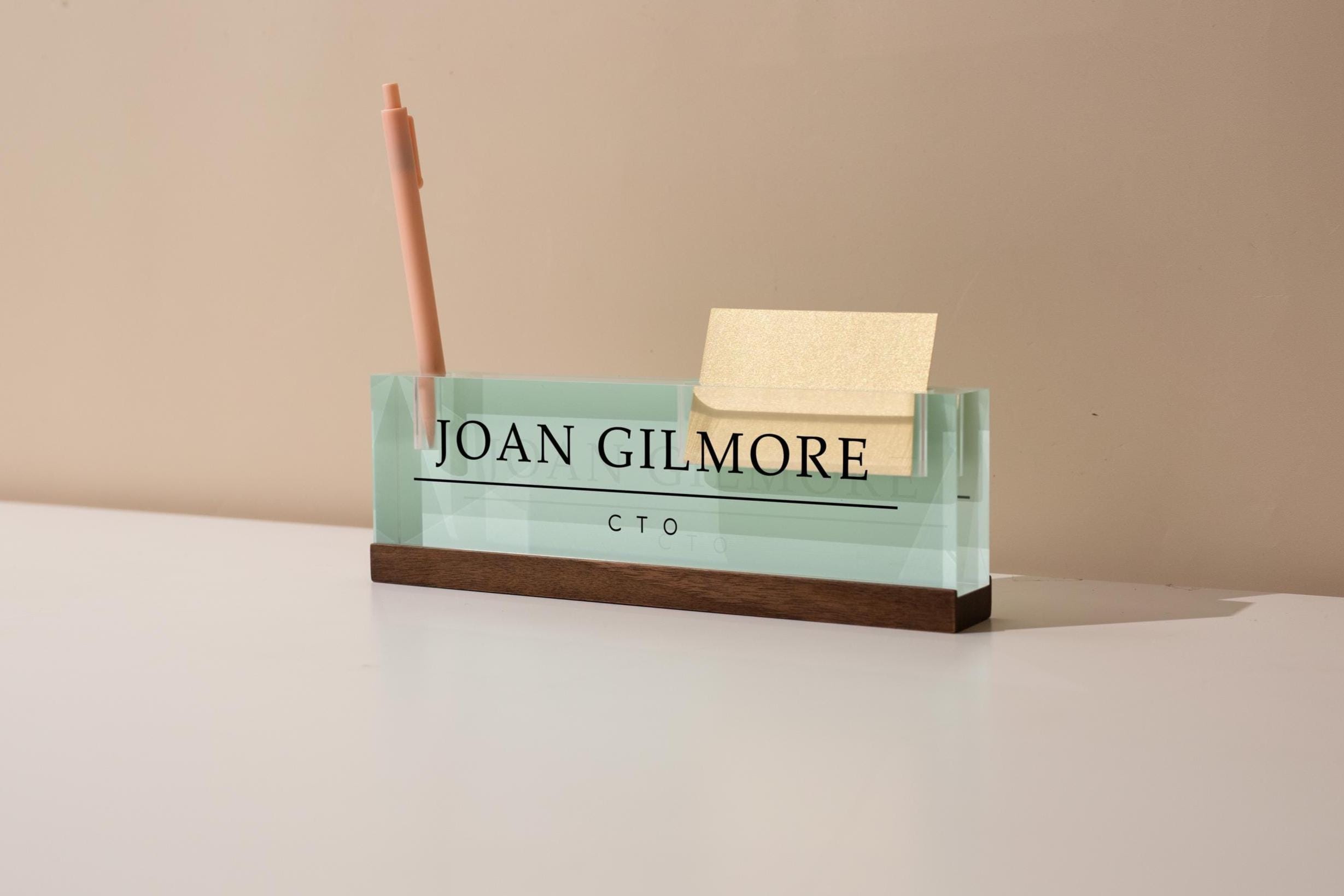 Pastel Acrylic Name Block w/ Slots (D1) - Custom Job Title Plaque Office Desk Pen Business Card Holder Company Staff Sign Doctor CEO Gifts