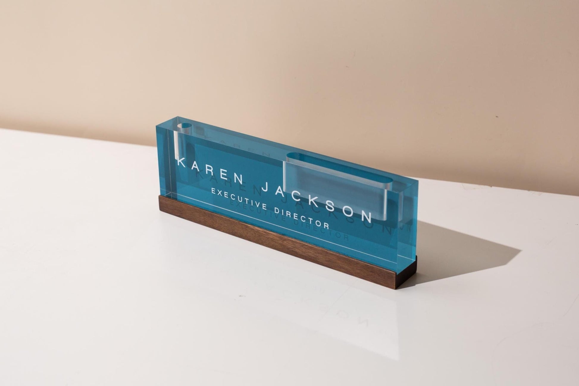 Pastel Acrylic Name Block w/ Slots (D3) - Custom Job Title Plaque Office Desk Pen Business Card Holder Company Staff Sign Doctor CEO Gifts