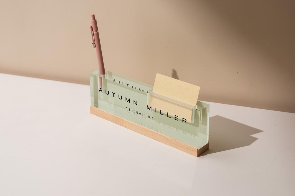 Pastel Acrylic Name Block w/ Slots (D3) - Custom Job Title Plaque Office Desk Pen Business Card Holder Company Staff Sign Doctor CEO Gifts