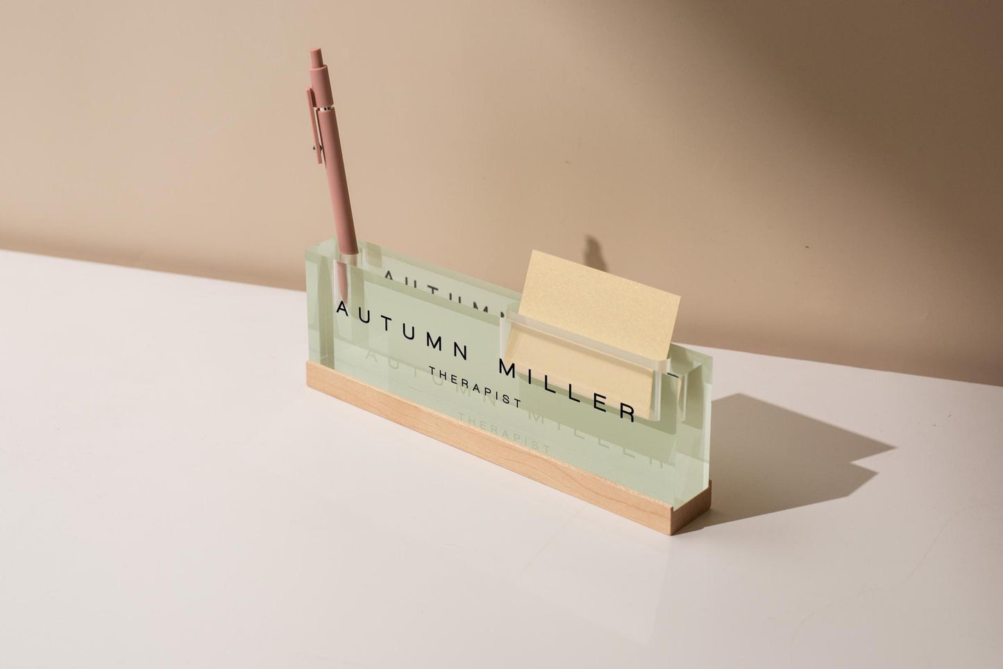 Pastel Acrylic Name Block w/ Slots (D3) - Custom Job Title Plaque Office Desk Pen Business Card Holder Company Staff Sign Doctor CEO Gifts