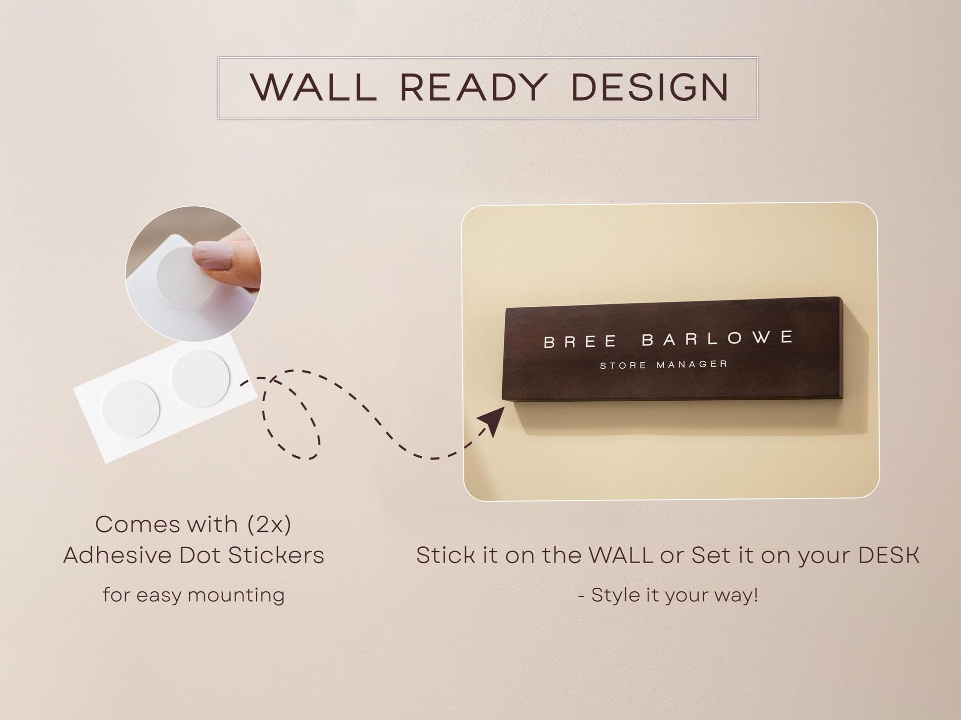 Stick On Wood Wall Name Plate (D3)- Personalized Door Office Sign New Job Room Label CEO Boss Staff Teacher Corporate Promotion Gift