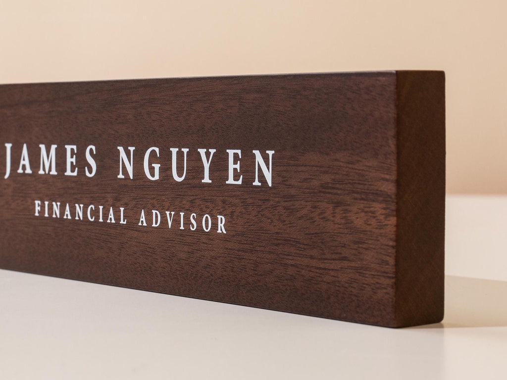 Stick On Wood Wall Name Plate (D1) - Personalized Door Office Sign New Job Room Label CEO Boss Staff Teacher Corporate Promotion Gift