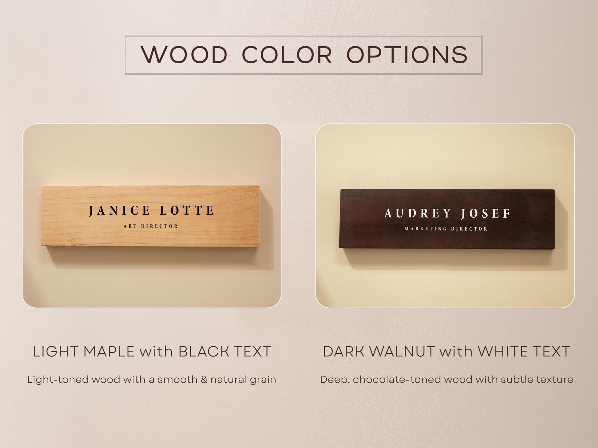 Stick On Wood Wall Name Plate (D1) - Personalized Door Office Sign New Job Room Label CEO Boss Staff Teacher Corporate Promotion Gift