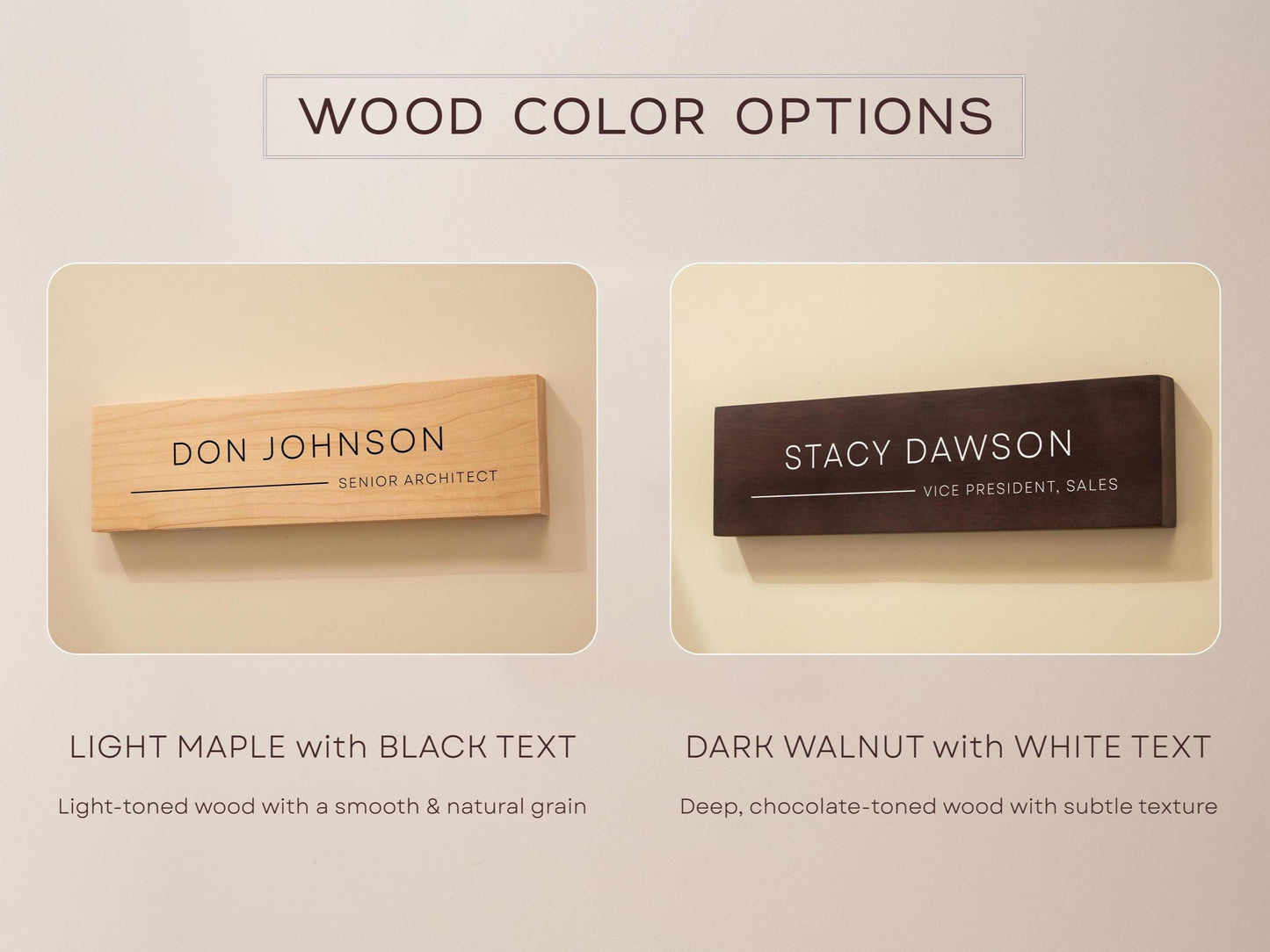 Stick On Wood Wall Name Plate (D4)- Personalized Door Office Sign New Job Room Label CEO Boss Staff Teacher Corporate Promotion Gift